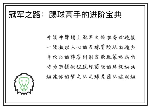 冠军之路：踢球高手的进阶宝典