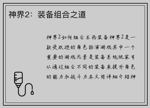 神界2：装备组合之道