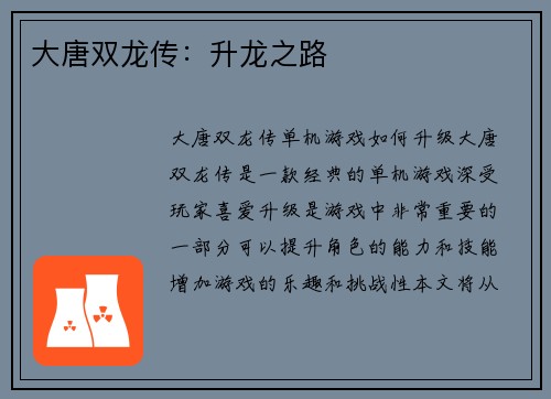 大唐双龙传：升龙之路